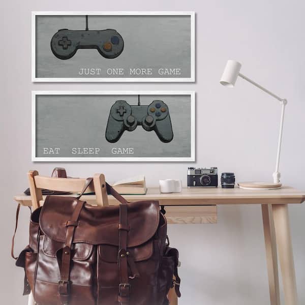 Gamer Phrases on Grey by Kim Allen 2 Piece White Framed Typography Giclee Art Print 13 in. x 30 in.