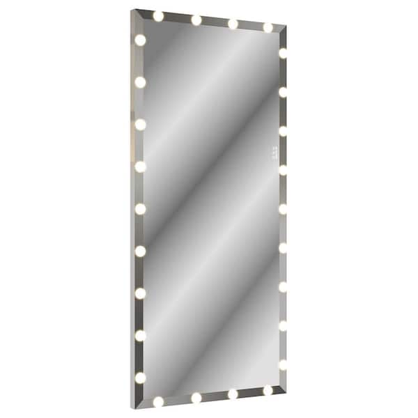 FUNKOL 32 in. W x 72 in. H Rectangular Aluminum Framed Full Body Mirror with LED in Sliver