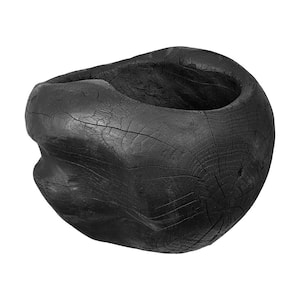 Teak Wood Bowl with Curved Design - 11.8 in .x 11.8 x 10.6 in. - Black