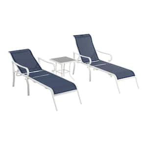 White & Blue Metal Outdoor Chaise Lounge with 5 Adjustable Backrest