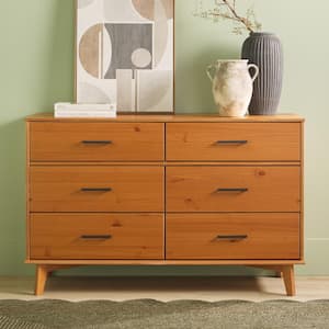 Modern Caramel Solid Wood 6-Drawer 52 in. Dresser