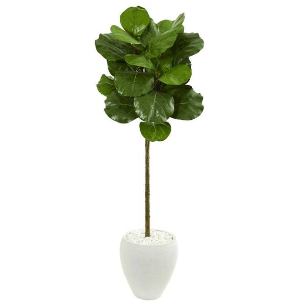Nearly Natural Indoor 5-Ft. Fiddle Leaf Artificial Tree in White Planter