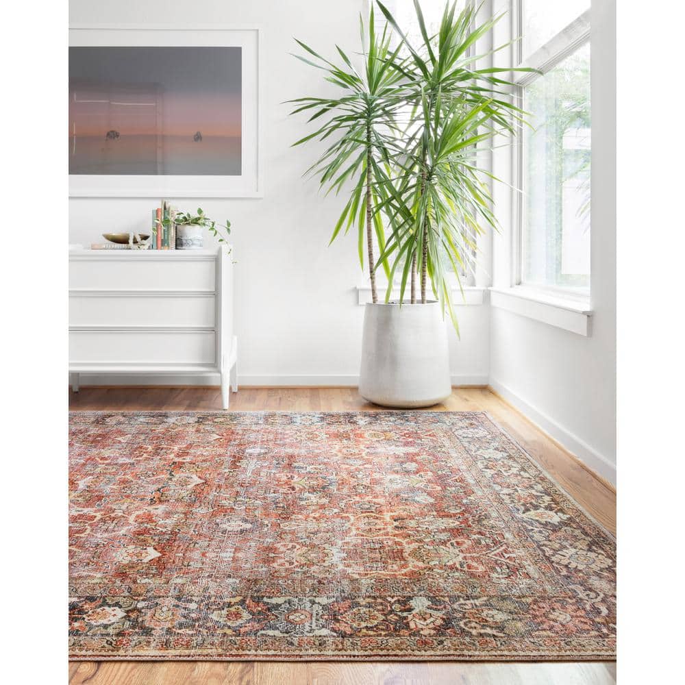 Layla Red and Marine Distressed Bohemian Runner Rug