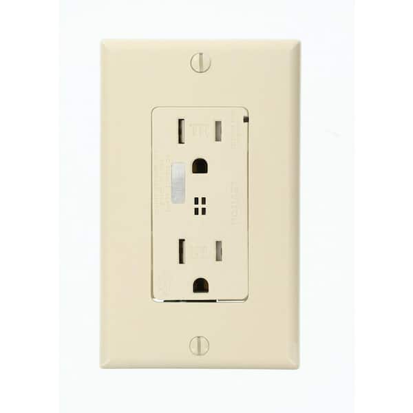 Decora Plus 15 Amp 125 V Surge Tamper Resistant Duplex Outlet/Receptacle w Alarm, Light Almond (1-Pack) T7280-T