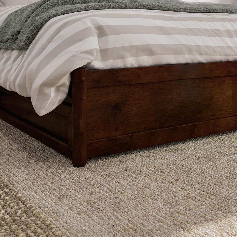 Walnut Queen Wood Platform Bed with Trundle and Headboard