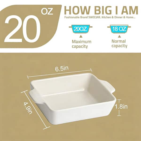 6.5 in. x 4.9 in. Ceramic Baking Dish with Rectangular for Microwaveable Cookware, Cooking, Brownie, Kitchen, White