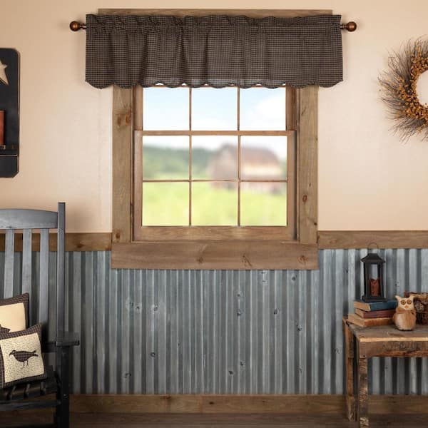 Kettle Grove Plaid 60 in. L x 16 in. W Cotton Valance in Black Khaki
