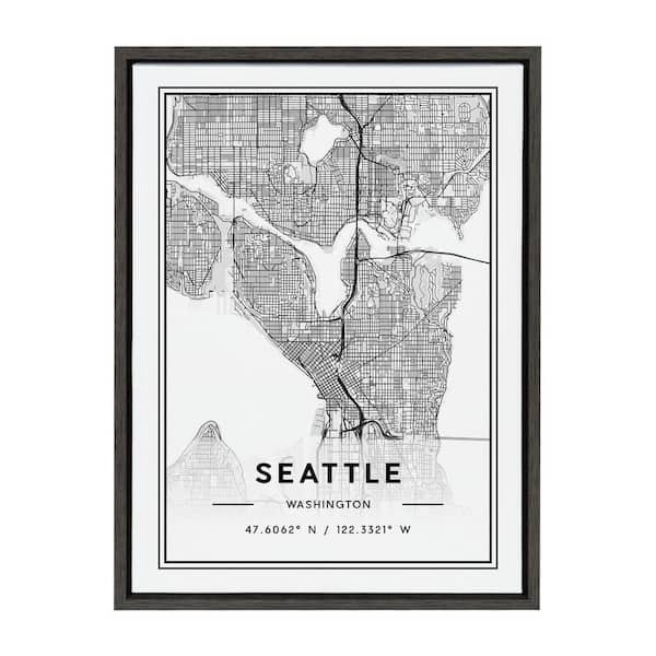 Kate and Laurel Sylvie Seattle Modern Map by Jake Goossen Framed Canvas Map Art Print 24 in. x 18 in.