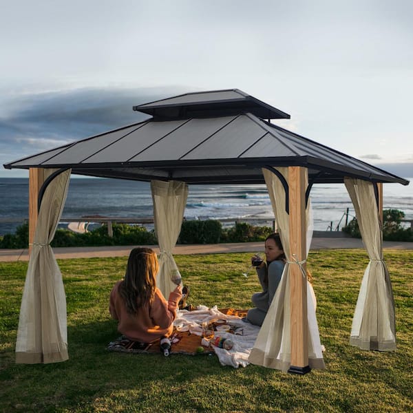 om forladelse restaurant Seminar Terracemaster 10 ft. x 12 ft. Heavy-Duty Patio Pavilion Shade And Rain  Protection with Mesh 12DoubleTop3016 - The Home Depot
