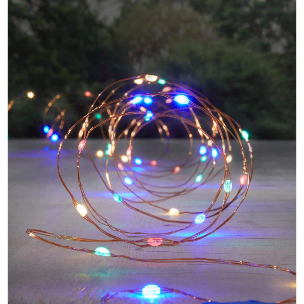 Hampton Bay Outdoor/Indoor 33 ft. 3 AA Battery Operated Copper Wire LED Fairy String Light, Color Changing - The Home Depot