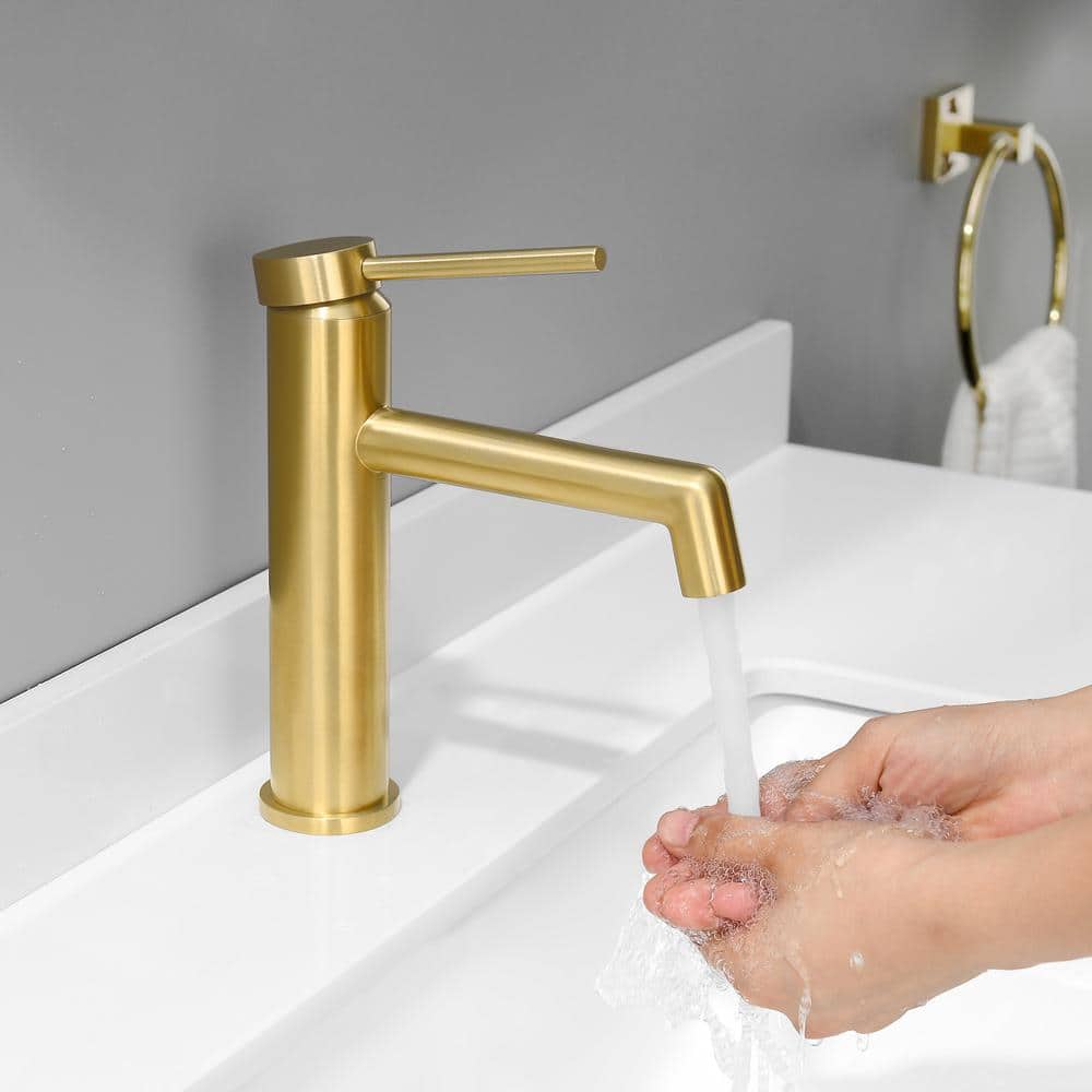 Brushed Gold Single Handle Brass Bathroom Faucet with Pop-up Drain