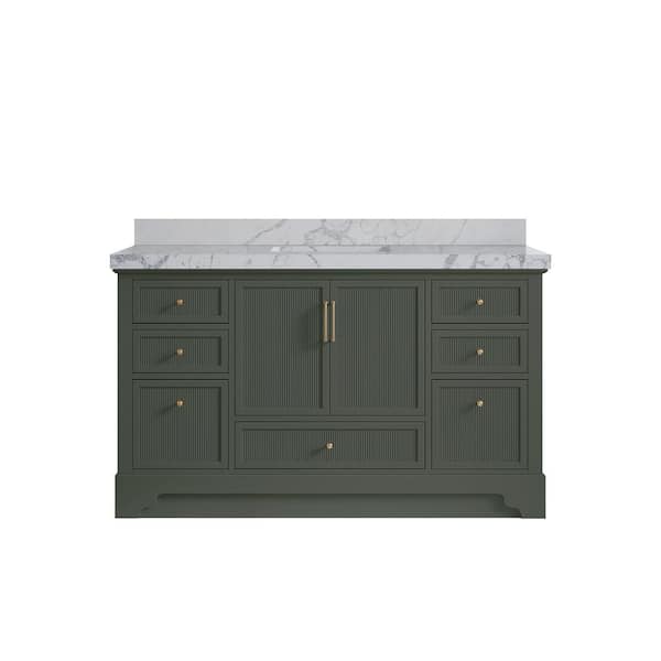 Willow Collections Alys 60 in. W x 22 in. D x 36 in. H Single Sink Bath Vanity in Pewter Green with 2 in. Venatino Qt. Top