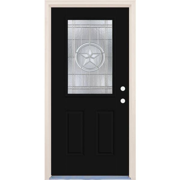 Builders Choice 36 in.x80 in. Left-Hand 1/2 Lite Texas Star Decorative Glass Inkwell Painted Fiberglass Prehung FrontDoor w/ Brickmould