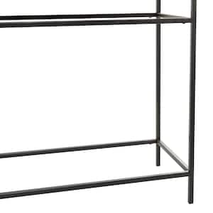 48 in. Black Extra Large Rectangle Metal Console Table with Brown Wood Top