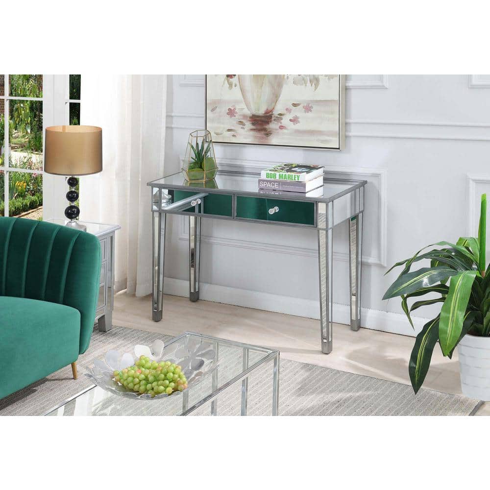 Antique Silver Mirrored Wood Console Table with Storage