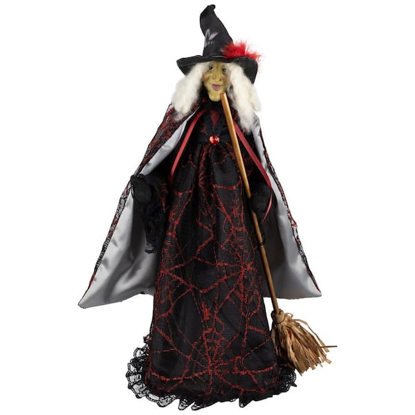 Victorian Style Witch with Broom Halloween Figure-18"