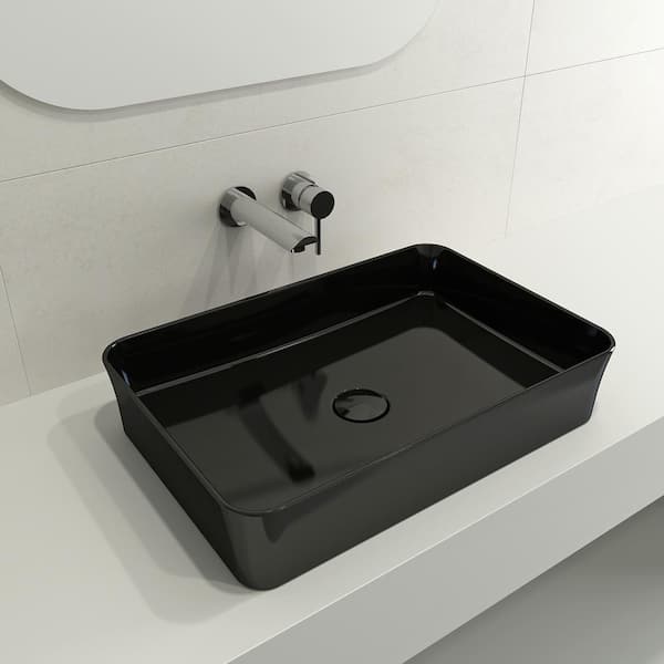 BOCCHI Sottile Black Fireclay Rectangular 21.5 in. Vessel Sink