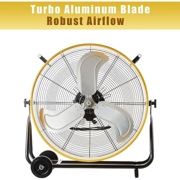 24 in. Industrial Drum Fan 8800 CFM High Velocity 3-Speed Heavy Duty Metal Air Circulator with Casters Handle, Yellow