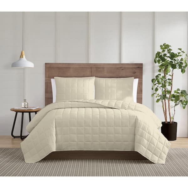 TRULY CALM Silver Cool 3-Piece Khaki King Cotton Quilt Set
