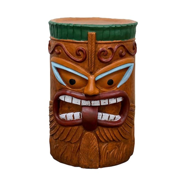 Watnature 20 in. H Concrete Garden Statues - The Grande Tiki Face Kanaloa Teeth Indoor Sculptures Home Decor Side Table Side Table