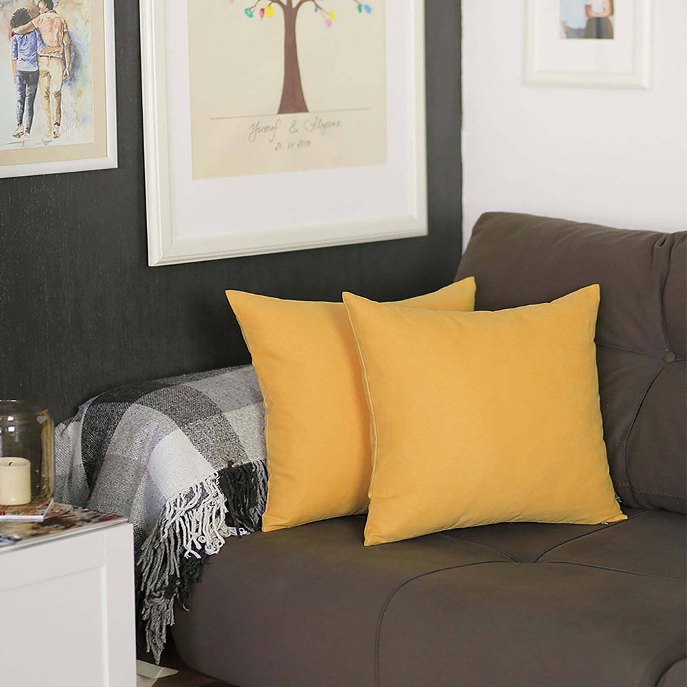 Yellow Polyester 22" Square Pillow Covers Set of 2
