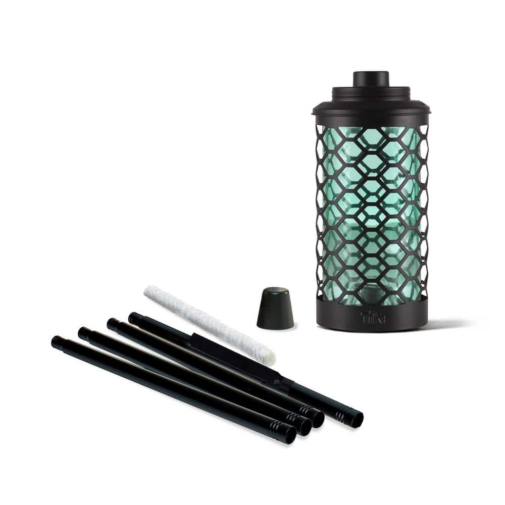 Blue Honeycomb Glass and Metal Outdoor Torch, 65 Inch