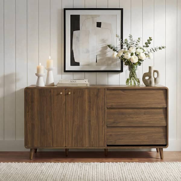 【FU1156】★レンジボード ブラウン Spruce & Spring Kensa Walnut 58 in. 2-door 3-drawer Wood Buffet