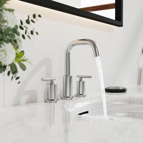 Lead-Free 8 in. 3-Pieces 2 Handles Widespread Bathroom Sink Faucet with Full-Copper Pop Up Drain and Valve