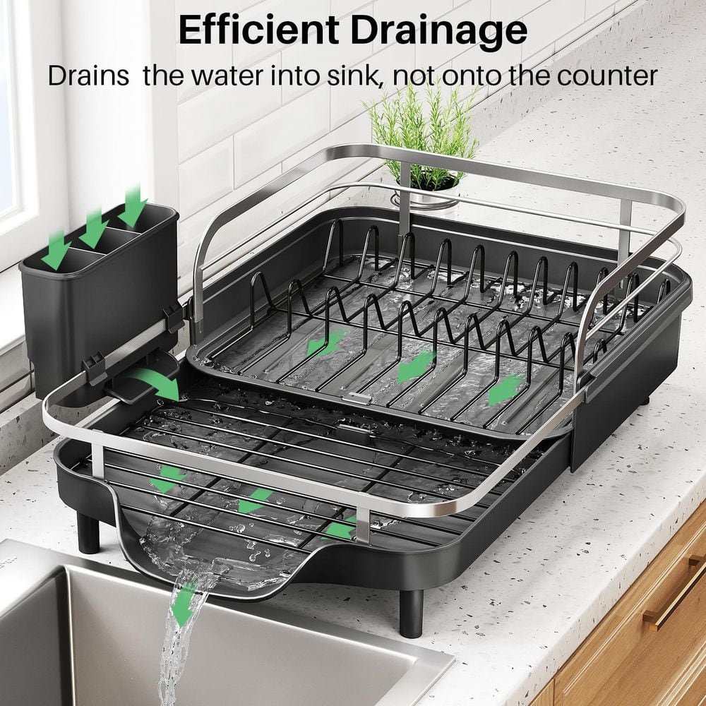 Wudkey Black Stainless Steel Expandable Dish Drying Rack for Kitchen ...