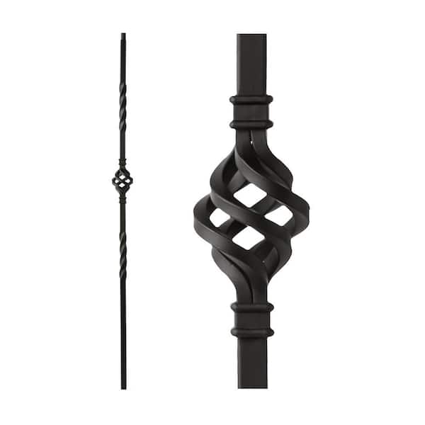 HOUSE OF FORGINGS Satin Black 34.1.3-T Mega Single Basket Hollow Iron Baluster for Staircase Remodel
