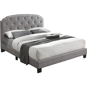 Button Tufting Design Full Platform Bed in Light Grey