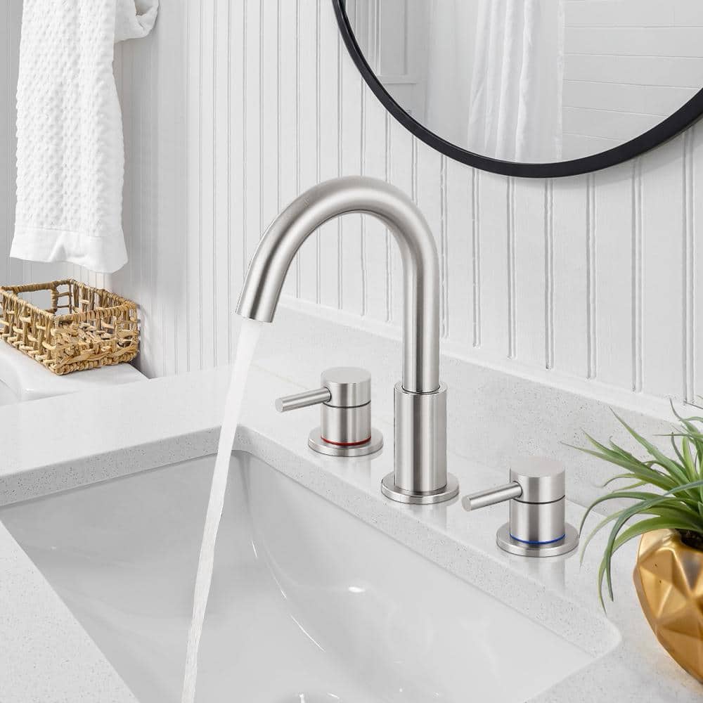 Brushed Nickel 8-Inch Widespread Double Handle Bathroom Faucet