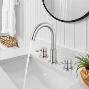 8 in. Widespread 2-Handle High Arc Bathroom Faucet with Pop-up Drain and 360° Swivel Spout in Brushed Nickel