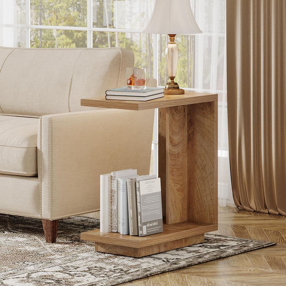 BYBLIGHT Kerlin 23.6 in. W Rustic Brown Wood End Side Coffee Table