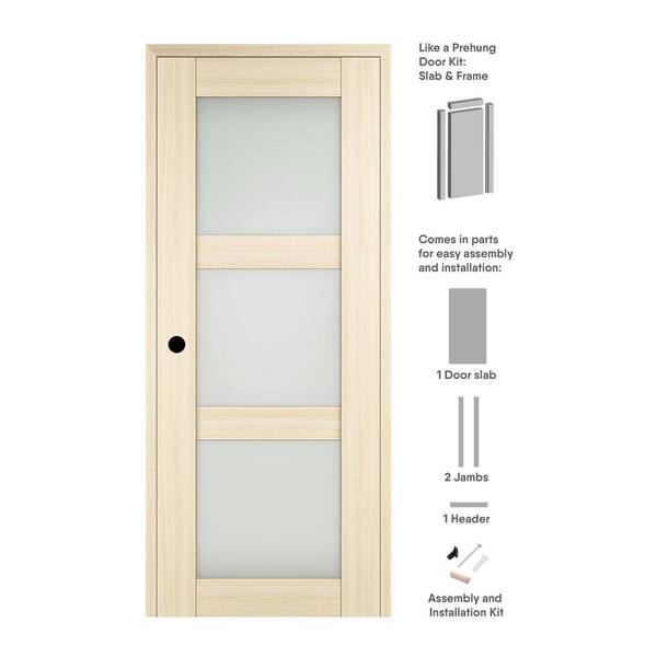 Belldinni Vona 24 in. x 96 in. 4-Lite Left-Hand Frosted Glass Loire Ash Solid Core Composite Wood Single Prehung Interior Door