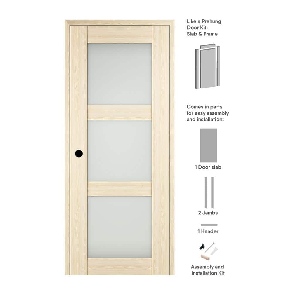 Vona 30 in. x 80 in. Right-Hand 3 Lite Frosted Glass Loire Ash Composite Solid Core Wood Single Prehung Interior Door price history on PriceWatchPro