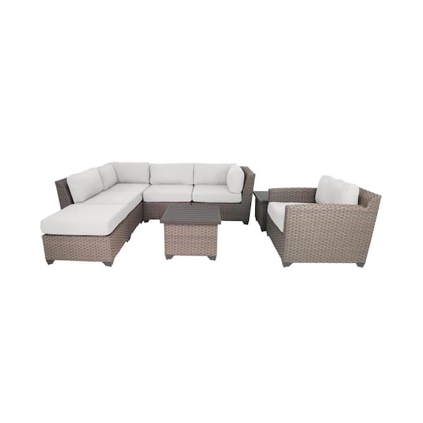 Logisch Vijfde mineraal TK CLASSICS Florence 9-Piece Wicker Outdoor Sectional Seating Group with  White Cushions 4840452 - The Home Depot
