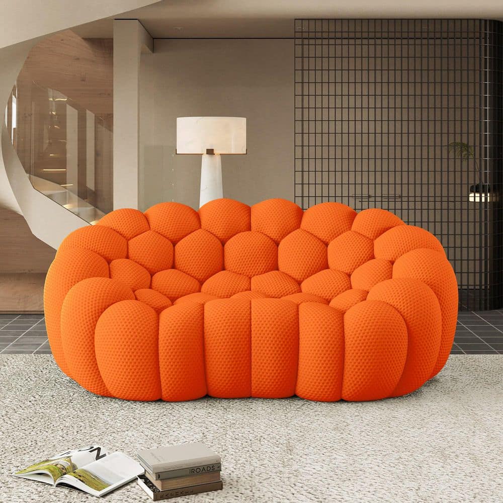 79.53 in. Armless Curved 3D Textured Dot-Knit Polyester Modular Sofa in Orange No Assembly Needed price history on PriceWatchPro