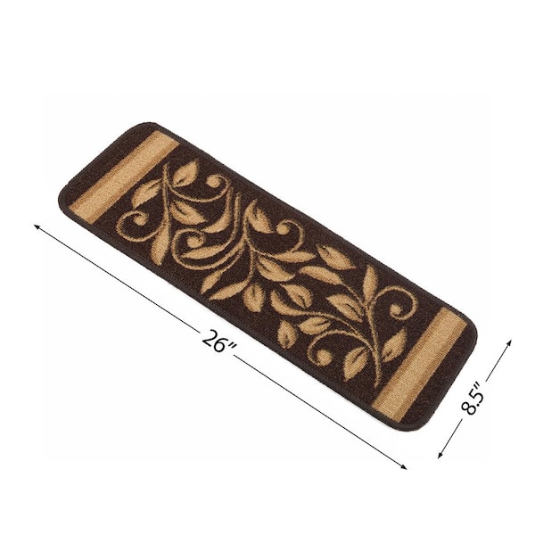 Beverly Rug Diego Brown 8.5 in. x 26 in. Floral Non-Slip Stair Tread Cover (Set of 8)