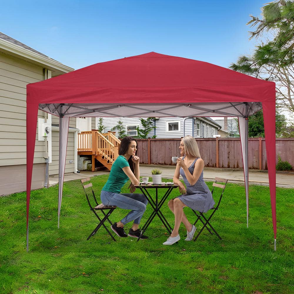 10' x 10' Red Steel Frame Pop-Up Canopy Tent