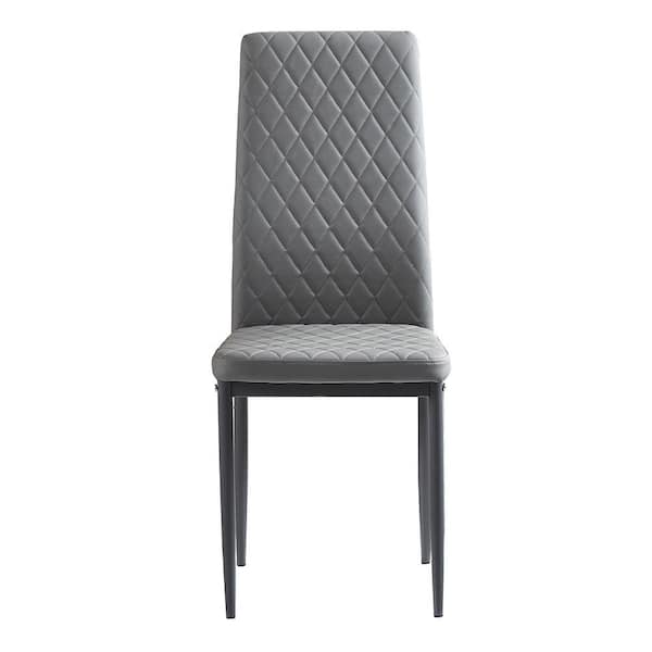 Aoibox Modern Minimalist Gray Fireproof Leather with Metal Pipe Diamond Grid Pattern Dining Chairs (Set of 6)