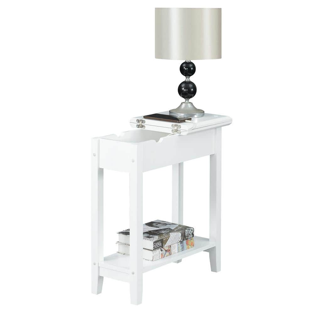 Heritage White Flip Top End Table with Built-In Charging Station