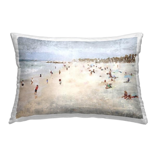 Abstract Beachgoers Scene Beige Print Polyester 14 in. x 20 in. Throw Pillow