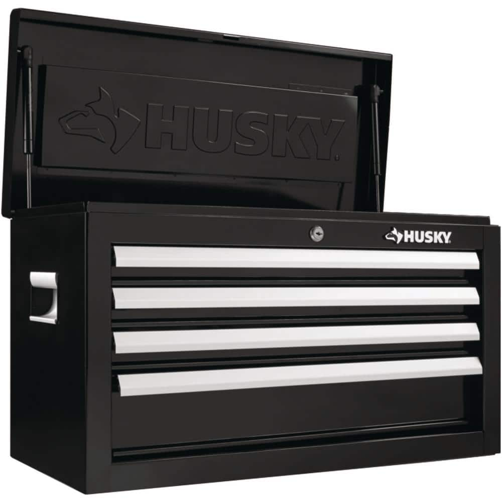 Image 3 - Husky HKST98065BK 26 in. W x 12 in. D Standard Duty 4-Drawer Top Tool Chest in Gloss Black, 15 AMP, 4500 RPM