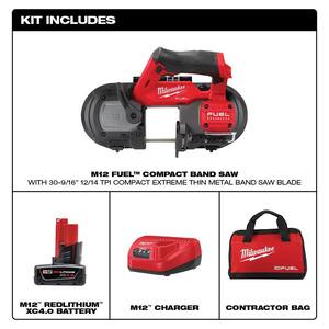 M12 FUEL 12V Lithium-Ion Cordless Compact Band Saw XC Kit with One 4.0 Ah Battery, Charger and Bag