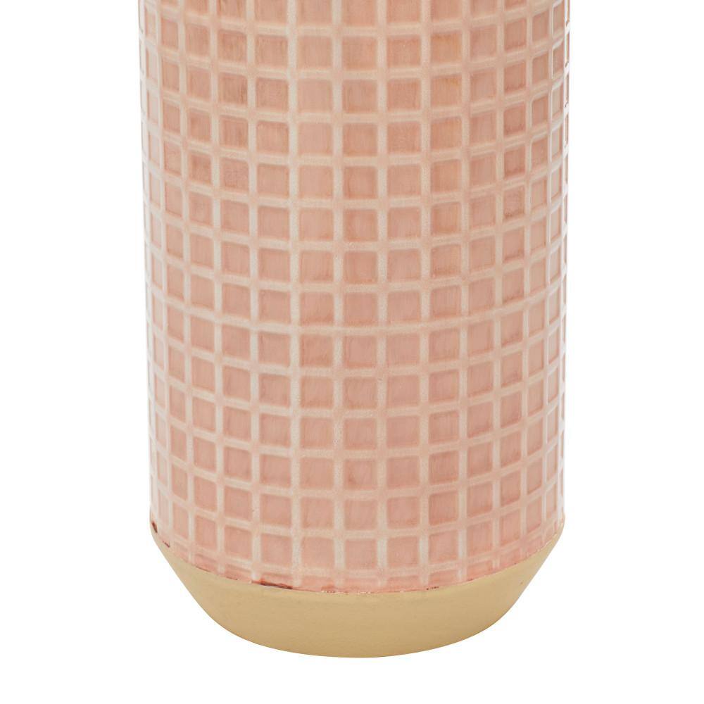 Sleek Contemporary Pink Metal Decorative Vases Set of 2