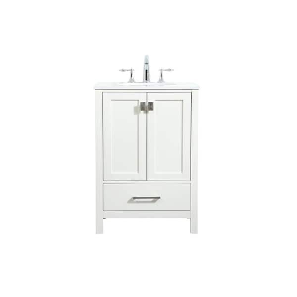 Unbranded Simply Living 24 in. W x 19 in. D x 34 in. H Bath Vanity in White with Calacatta White Engineered Marble Top