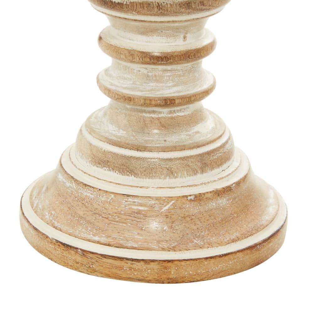 Rustic Light Brown Mango Wood Pillar Candle Holders, Set of 2