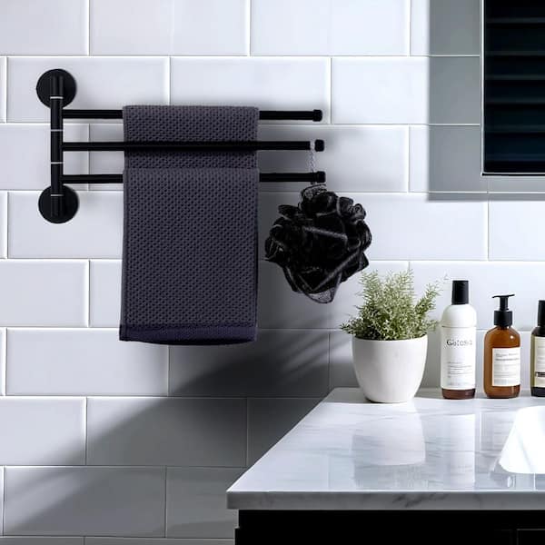 180° Rotation 3-Bar Wall Mounted Towel Rack in Matte Black