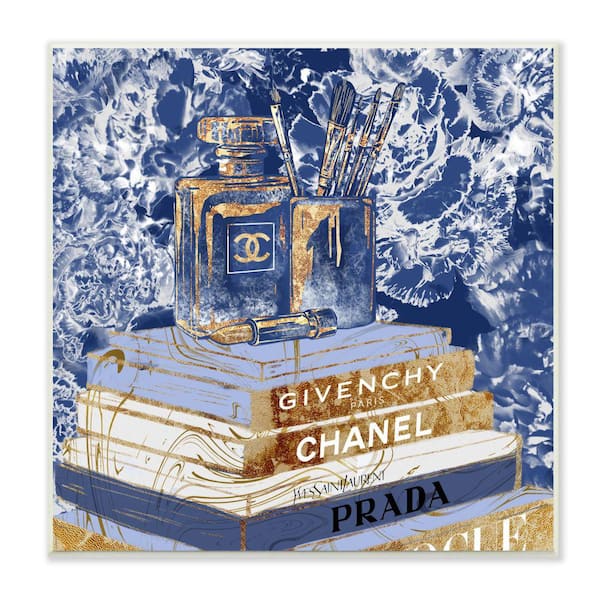 Stupell Industries Fashion Book Pile Glam Designer Accessories Blue Gold By Ziwei Li Unframed Print Nature Wall Art 12 in. x 12 in.